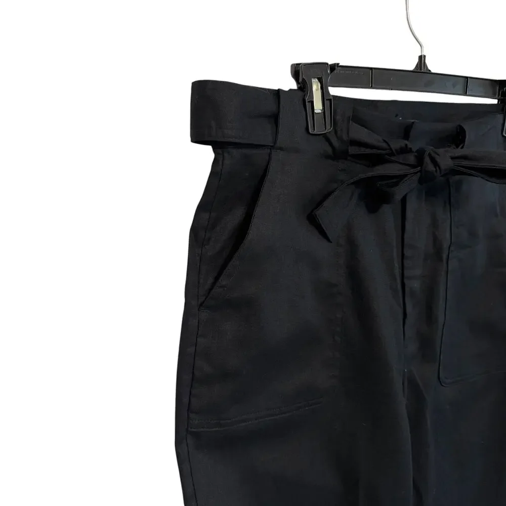 Banana Republic Linen-Cotton Utility Pant NWT Women's Sz 10 Tall Black Belted